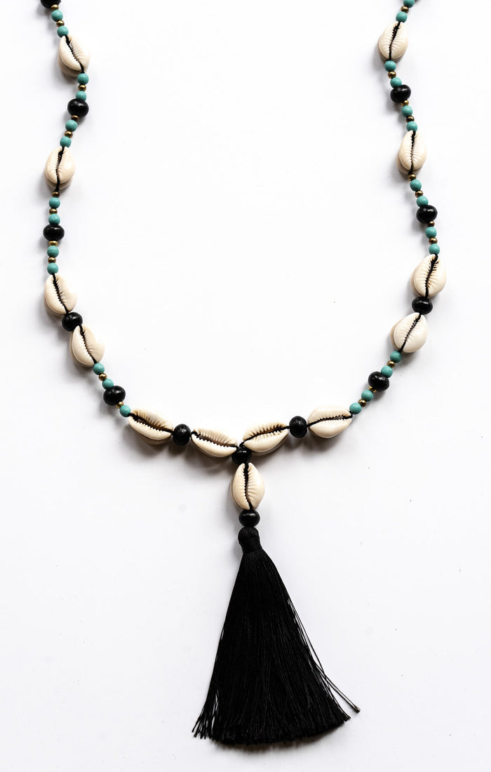 Black Wood Cowrie Tassel Necklace | Shop Bali Queen