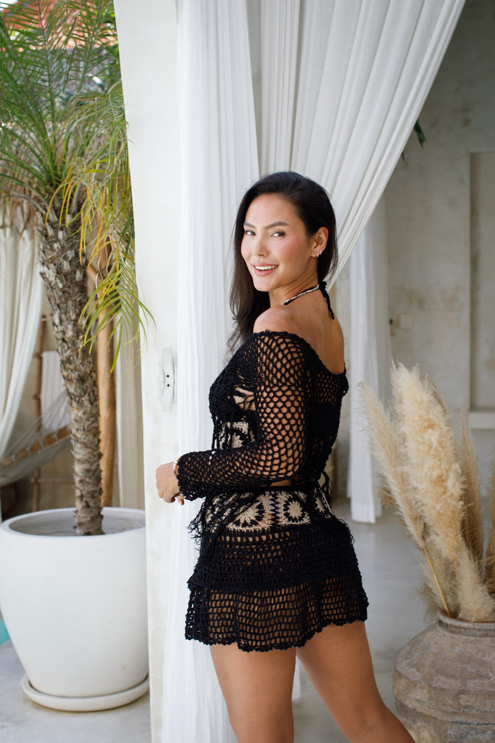 Crochet Shag Boatneck Top Olive / One Size