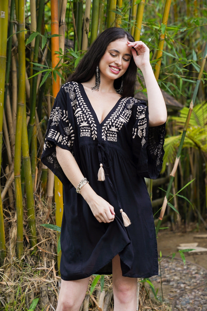 Indio Short Caftan | Chic Short Caftans Luxe Boho Beach & Resort Wear | Coco Rose One Size / Black / Rayon Indio Short Caftan | Chic Short Caftans Luxe Boho Beach & Resort Wear | Coco Rose One Size / Black / Rayon