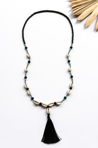 Black Wood Cowrie Tassel Necklace | Shop Bali Queen