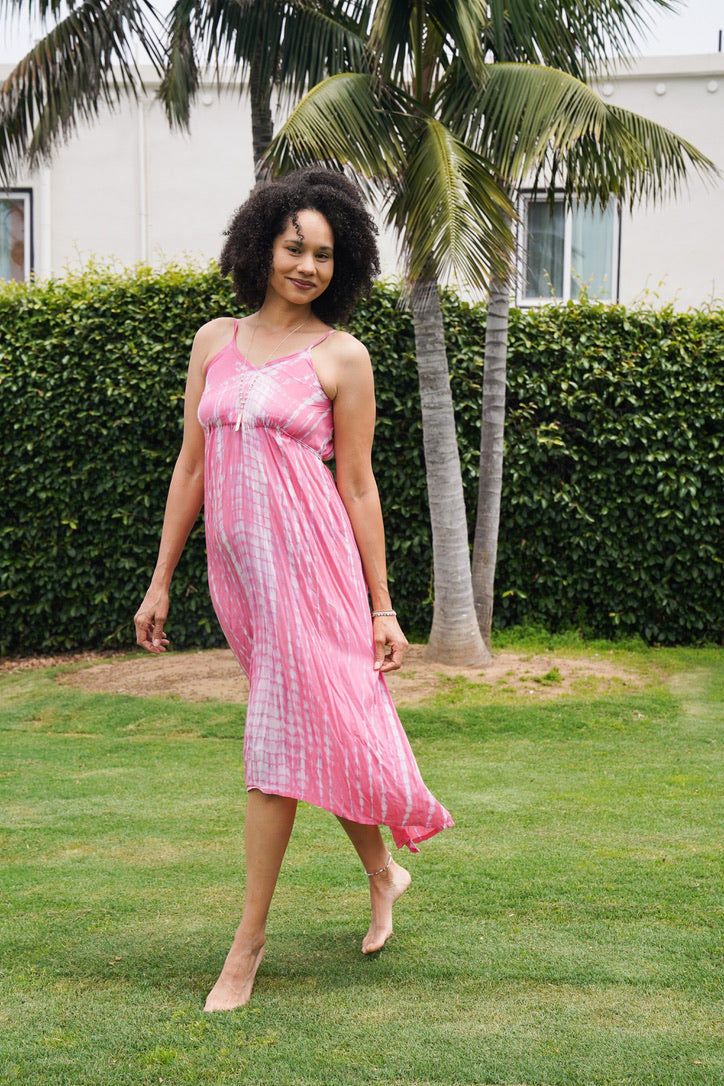 Tie Dyed Striped Drawstring Sundress Tie Dyed Striped Drawstring Sundress