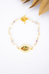 18K Toggle Rainbow Evil Eye Pearl Bracelet | Shop Bali Queen