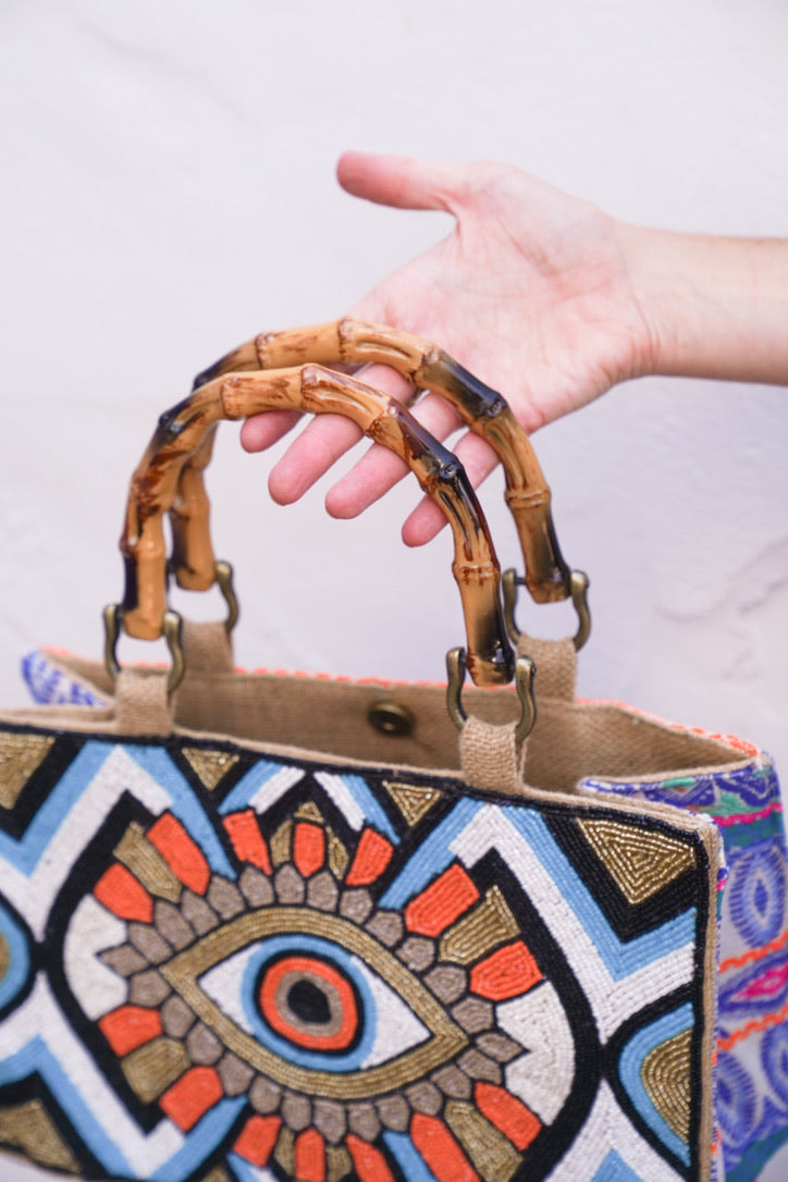 Boho Burlap Evil Eye Purse | Shop Coco Rose Boutique Beach & Resort Wear