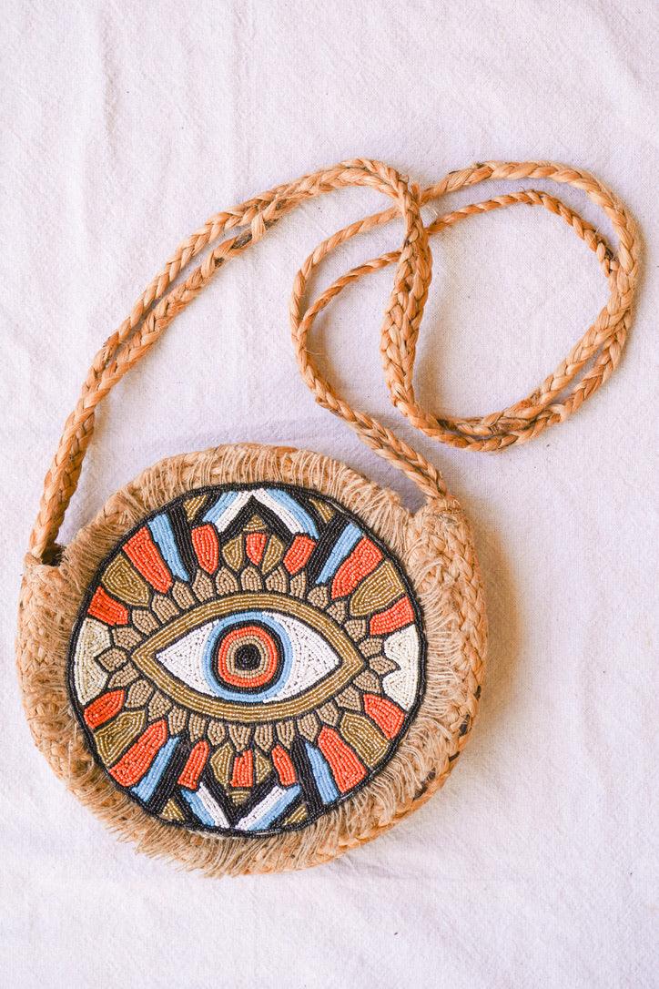 Evil Eye Jute Crossbody | Shop Coco Rose Boutique Beach & Resort Wear