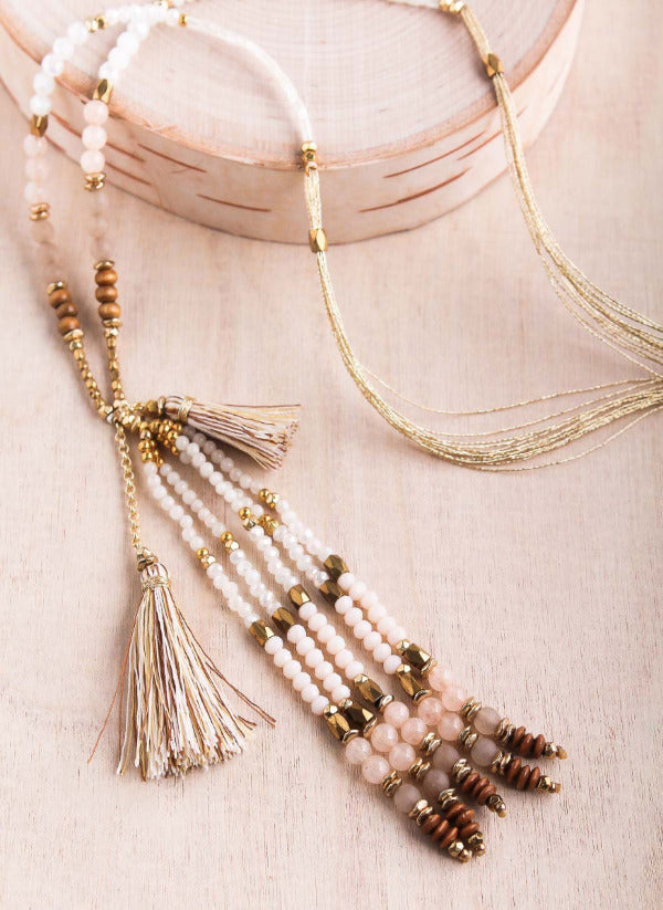 Crystal tassel deals necklaces