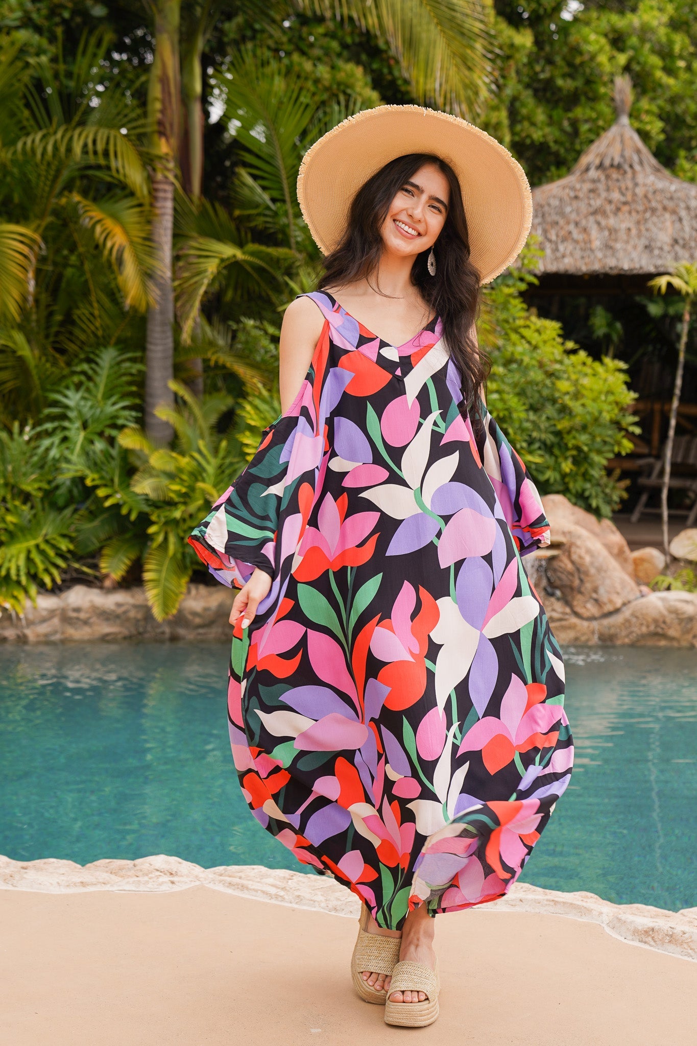 Palm Springs Open Shoulder Caftan | Boho Open Shoulder Caftans
