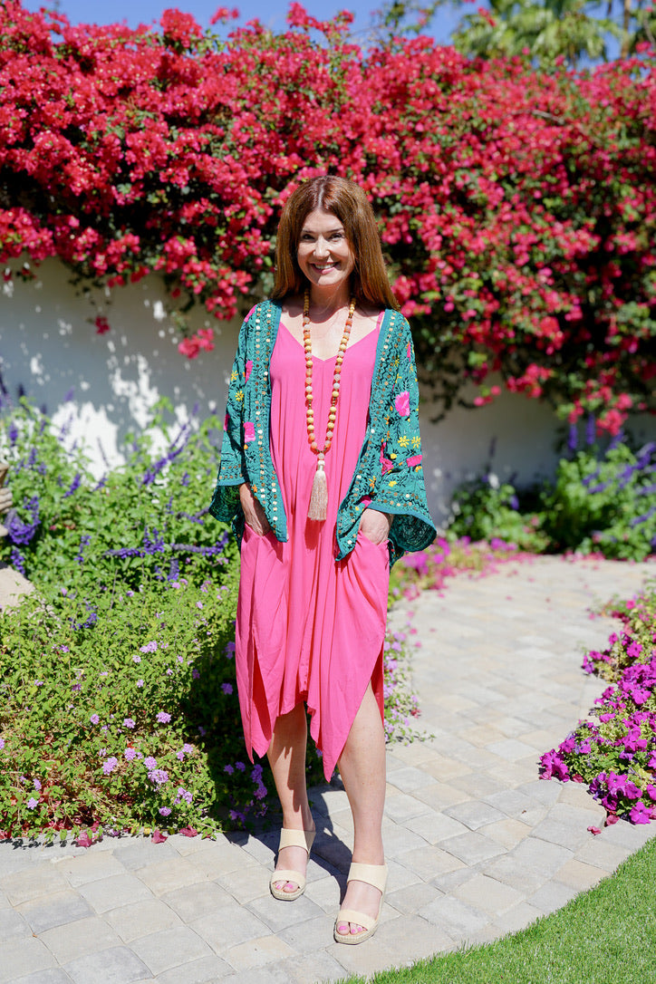 Boho Blossom Short Kimono One Size / Teal/Magenta