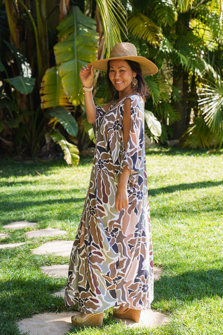 GASA*/ガサ「SARA」Lace Robe Gown 草木/泥染め　Free Kenya Open Shoulder Caftan – Coco Rose