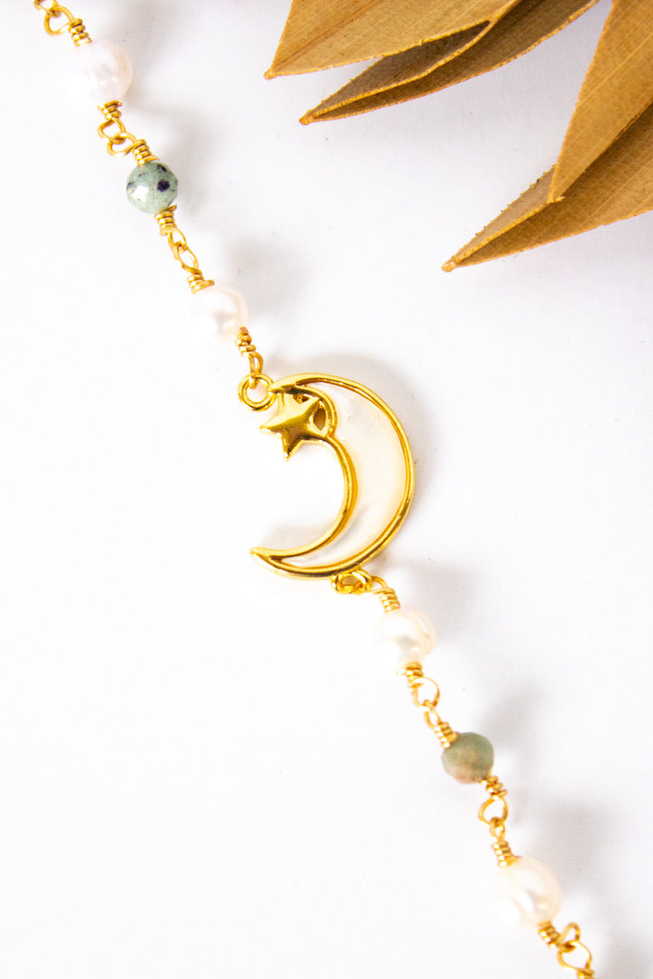 18K Toggle Crescent Moon Pearl Bracelet | Shop Bali Queen