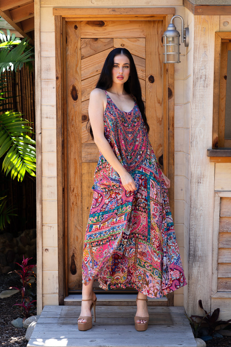 Casual Bohemian Style Long Maxi Dress With Belt Bombay Tank Maxi Vacation Ready Maxi Dresses Boho Casual Bohemian Style Long Maxi Dress With Belt Bombay Tank Maxi Vacation Ready Maxi Dresses Boho