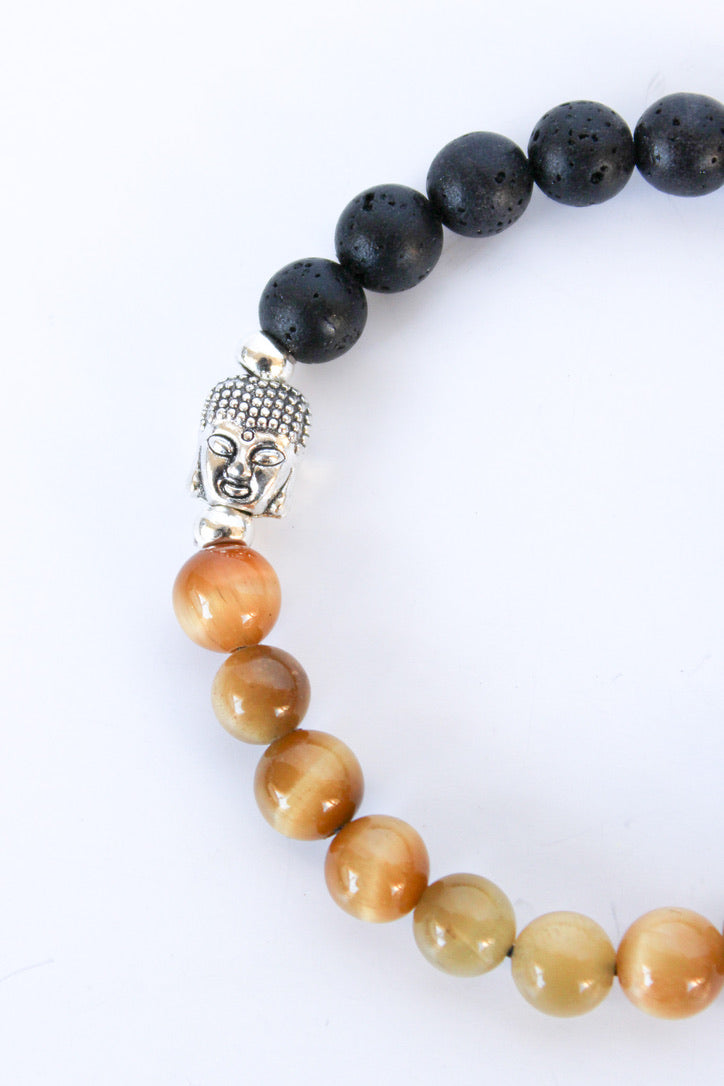 Unisex Buddha, Lava Stone, and Tiger Eye Toggle Bracelet | Shop Bali Queen