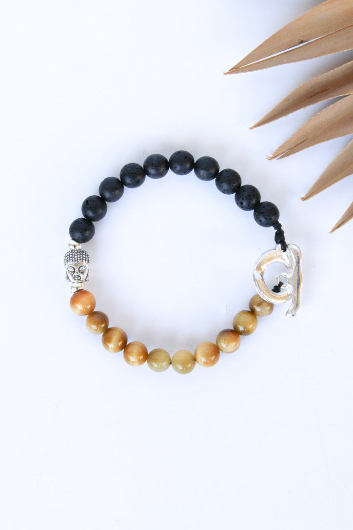 Unisex Buddha, Lava Stone, and Tiger Eye Toggle Bracelet | Shop Bali Queen