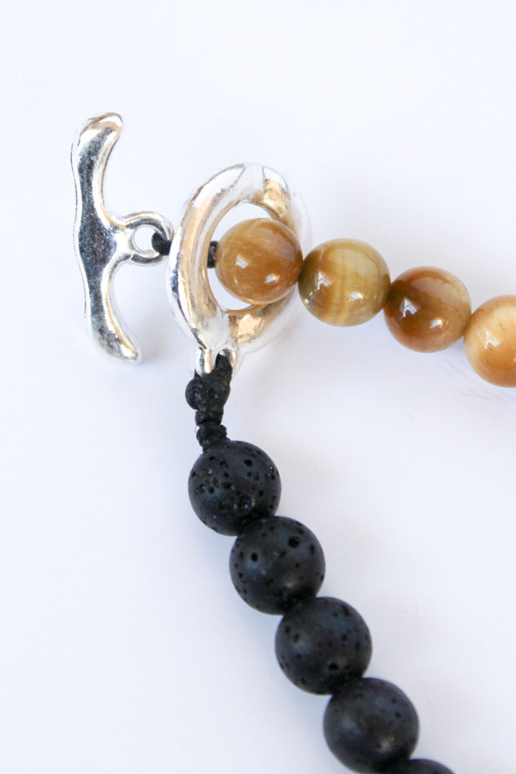 Unisex Buddha, Lava Stone, and Tiger Eye Toggle Bracelet | Shop Bali Queen