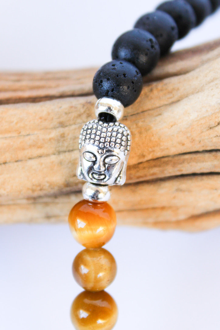 Unisex Buddha, Lava Stone, and Tiger Eye Toggle Bracelet | Shop Bali Queen