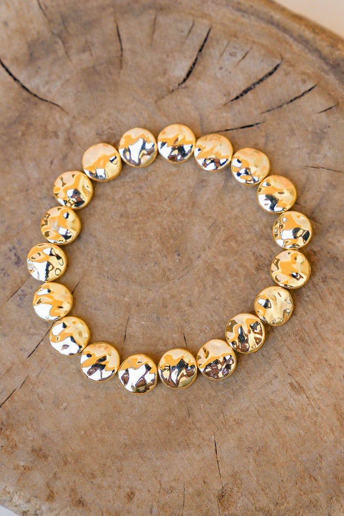 Hammered Circle Gold Alloy Stretch Bracelet #5 | Shop Bali Queen