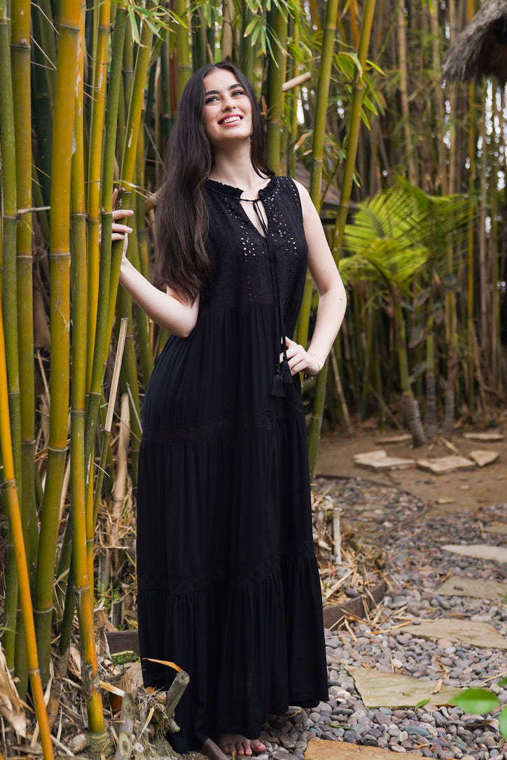 Eyelet Gypsy Maxi Tank Dress | Vacation Ready Maxi Dresses Boho Chic Styles | Coco Rose Black / One Size / Rayon Eyelet Gypsy Maxi Tank Dress | Vacation Ready Maxi Dresses Boho Chic Styles | Coco Rose Black / One Size / Rayon