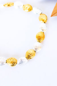 Brushed Oval Silver and Gold Plated Alloy Stretch Bracelet | Shop Bali Queen