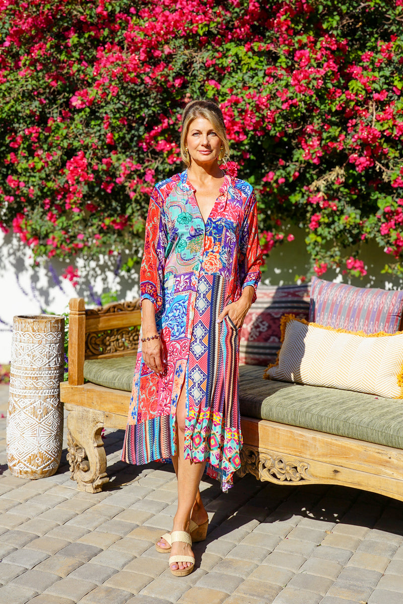 Bombay Boho Shirt Dress S/M / Bermuda Bombshell / Viscose Silk Bombay Boho Shirt Dress S/M / Bermuda Bombshell / Viscose Silk