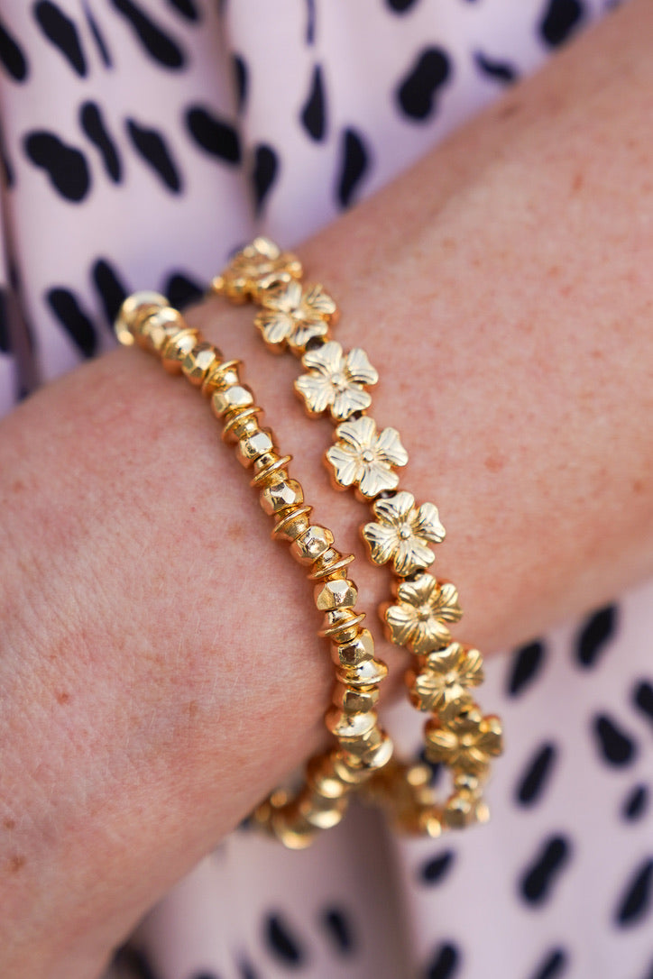 Hibiscus Flower Gold Alloy Stretch Bracelet #2 | Shop Bali Queen