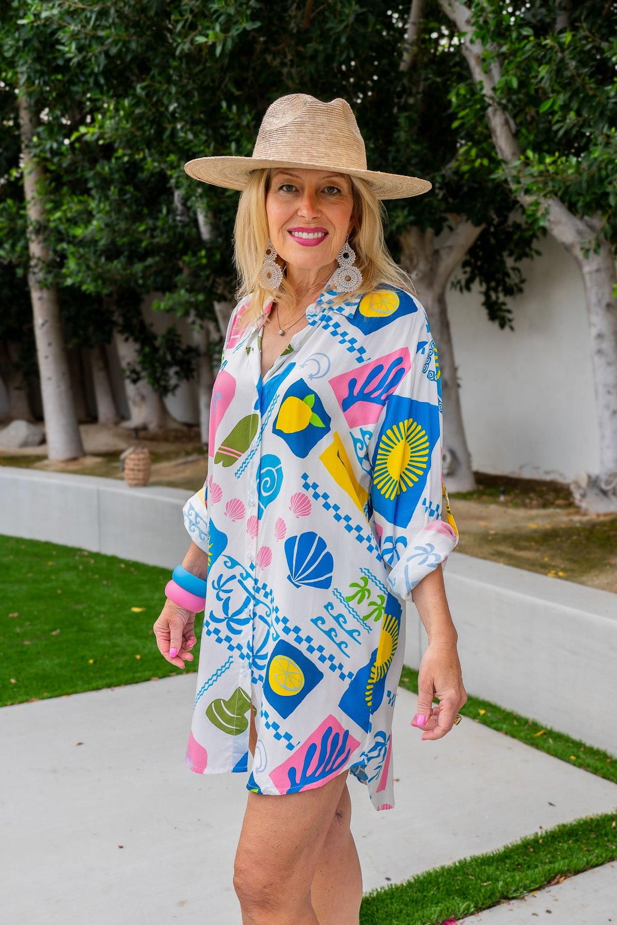 beach dress boutique Green/Pink Palm Print Dress | Beach Dress