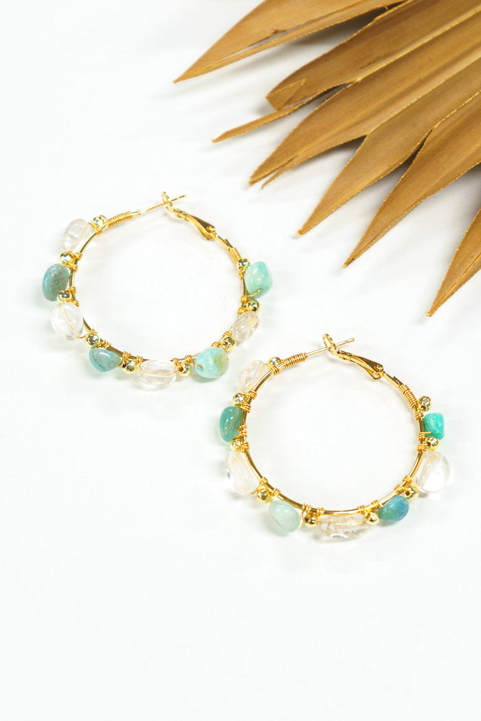 Beach Pebbles Stone & Crystal Hoop Earring | Shop Coco Rose Boutique Beach & Resort Wear