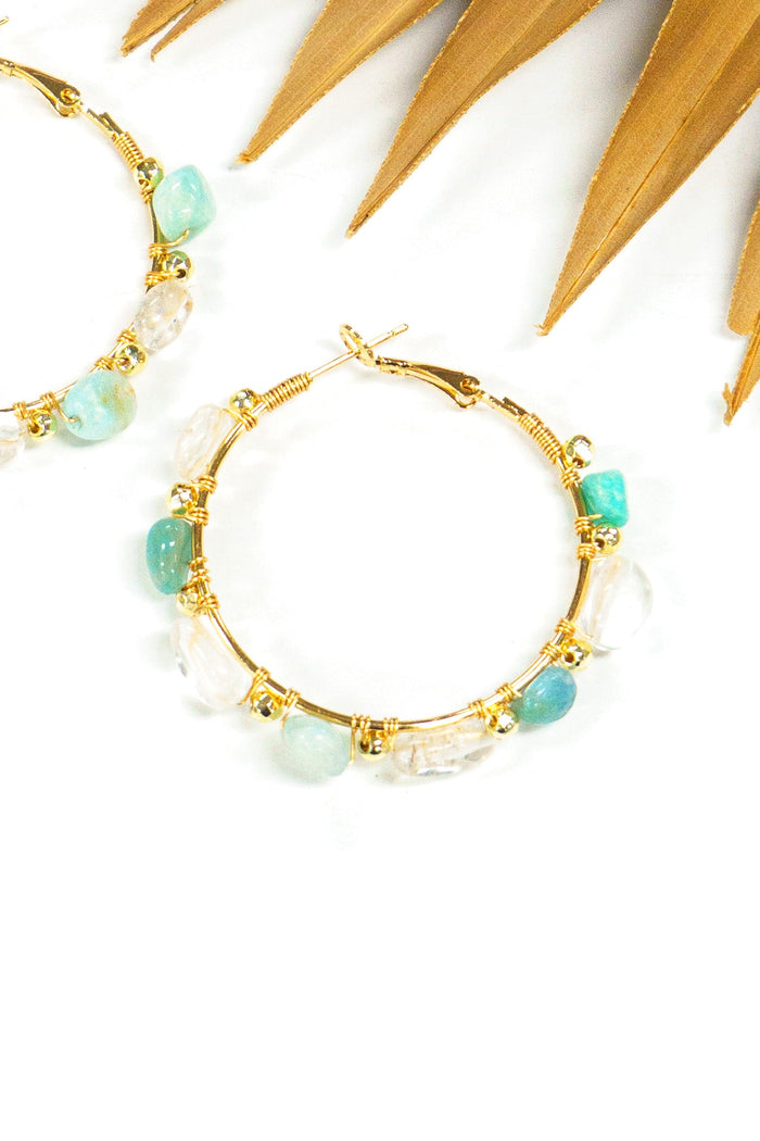 Beach Pebbles Stone & Crystal Hoop Earring | Shop Coco Rose Boutique Beach & Resort Wear