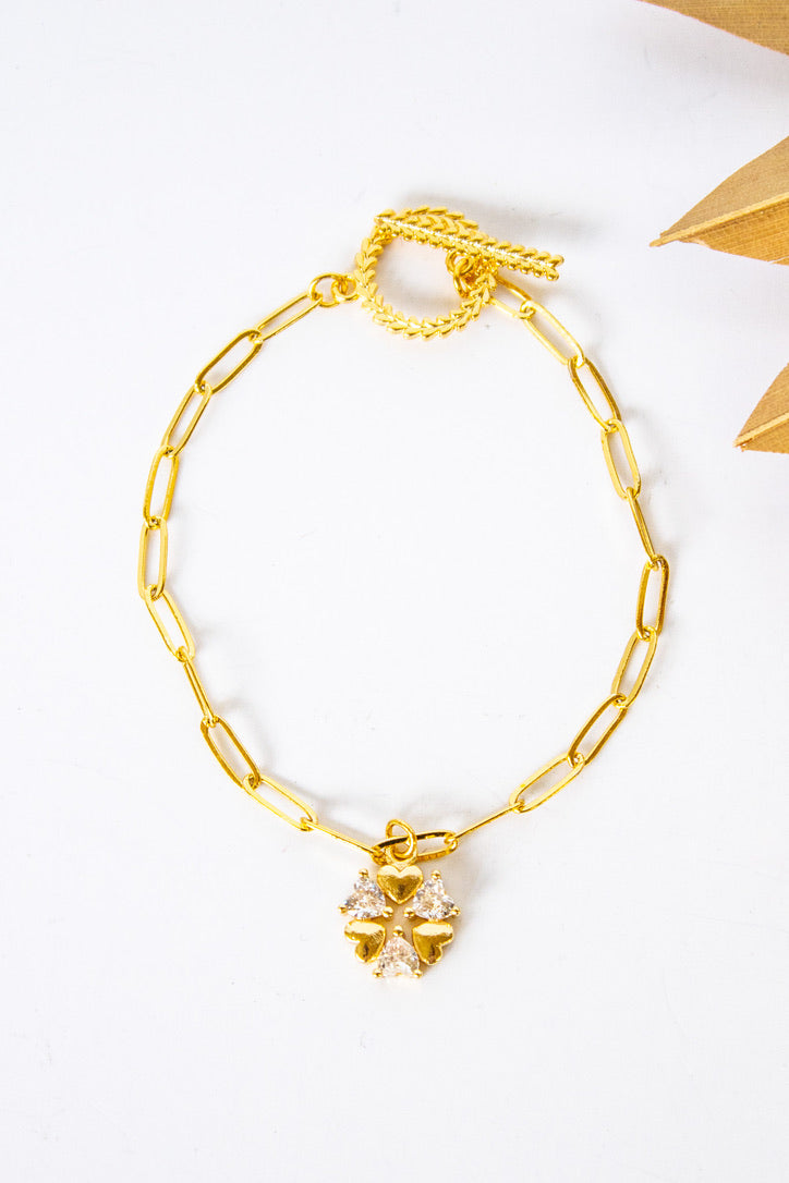 18K Link Diamond Heart Bracelet