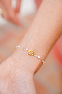 18K Toggle Dainty Evil Eye Pearl Bracelet | Shop Bali Queen