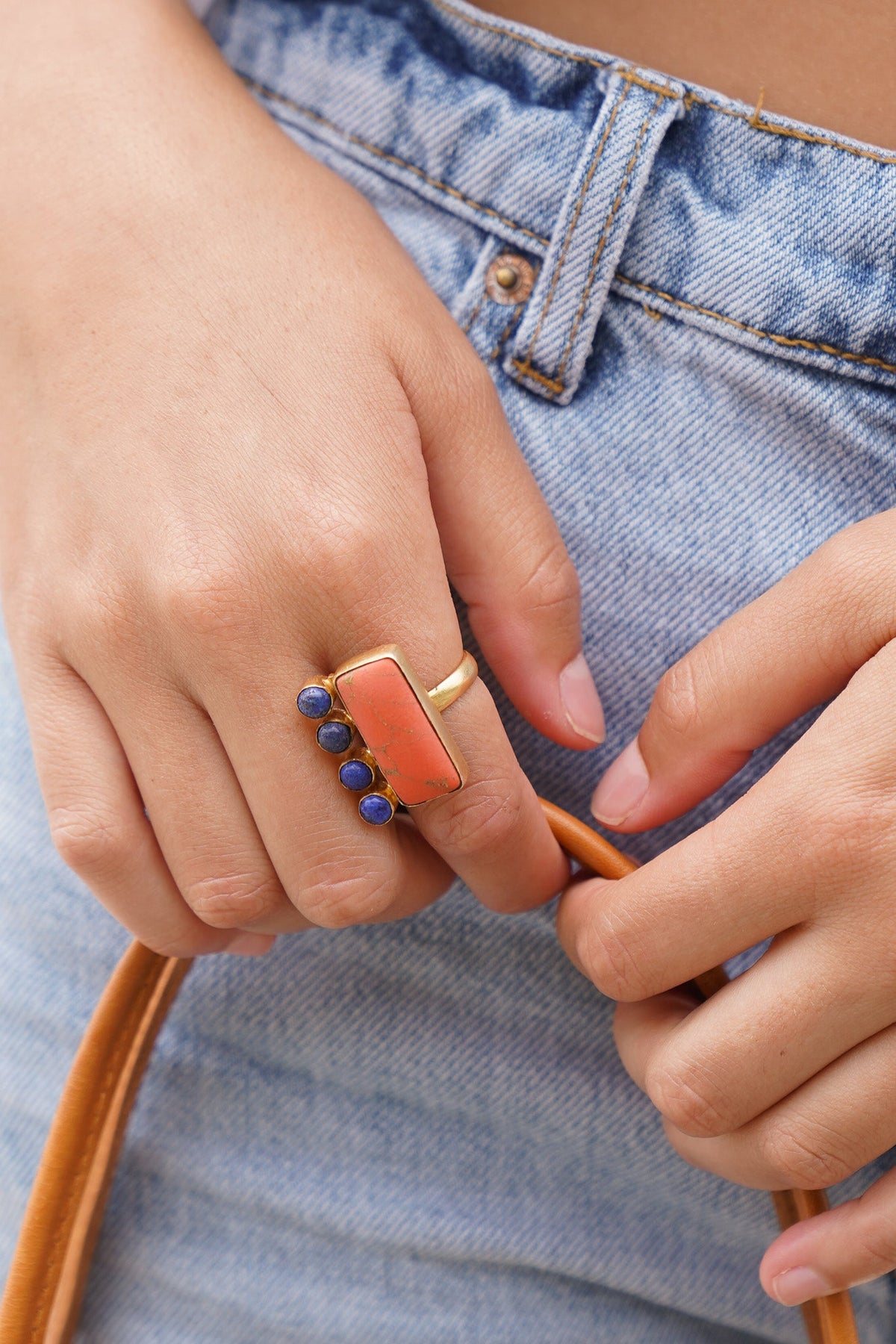 Dasha Carnelian & Sodalite Shield Ring | Shop Bali Queen