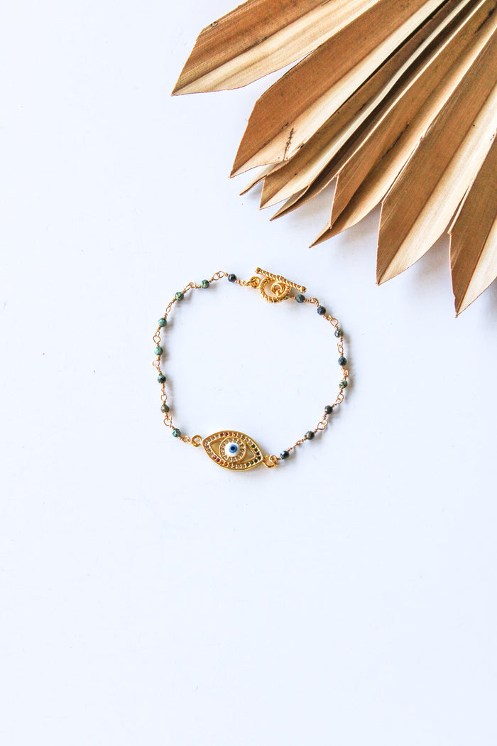 18K Toggle Malachite Evil Eye Bracelet | Shop Bali Queen