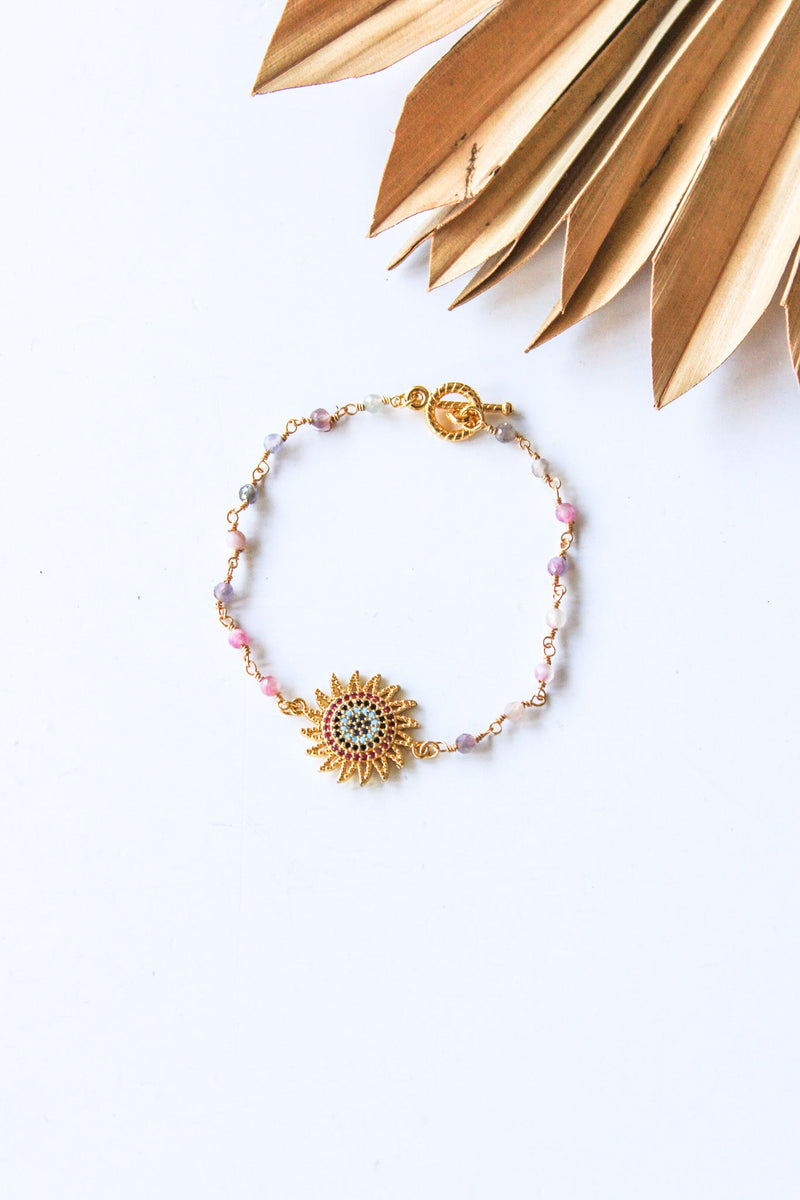 18K Toggle Rose Quartz/Amethyst Sun Bracelet | Shop Bali Queen