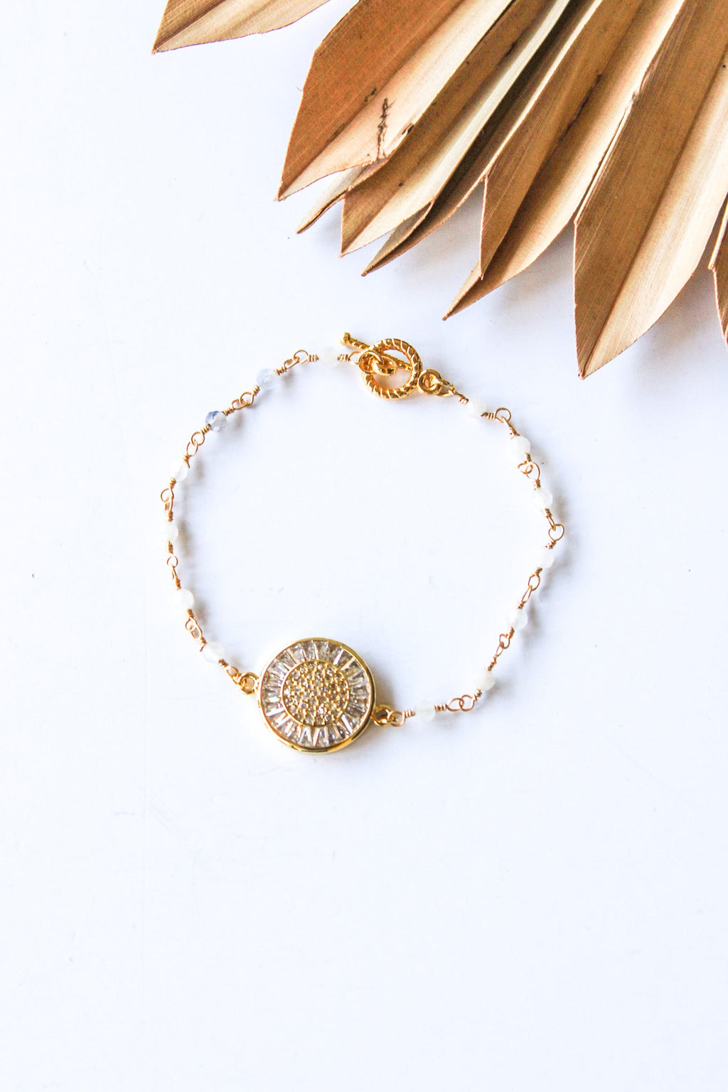 18K Toggle Clear Quartz Medallion Bracelet