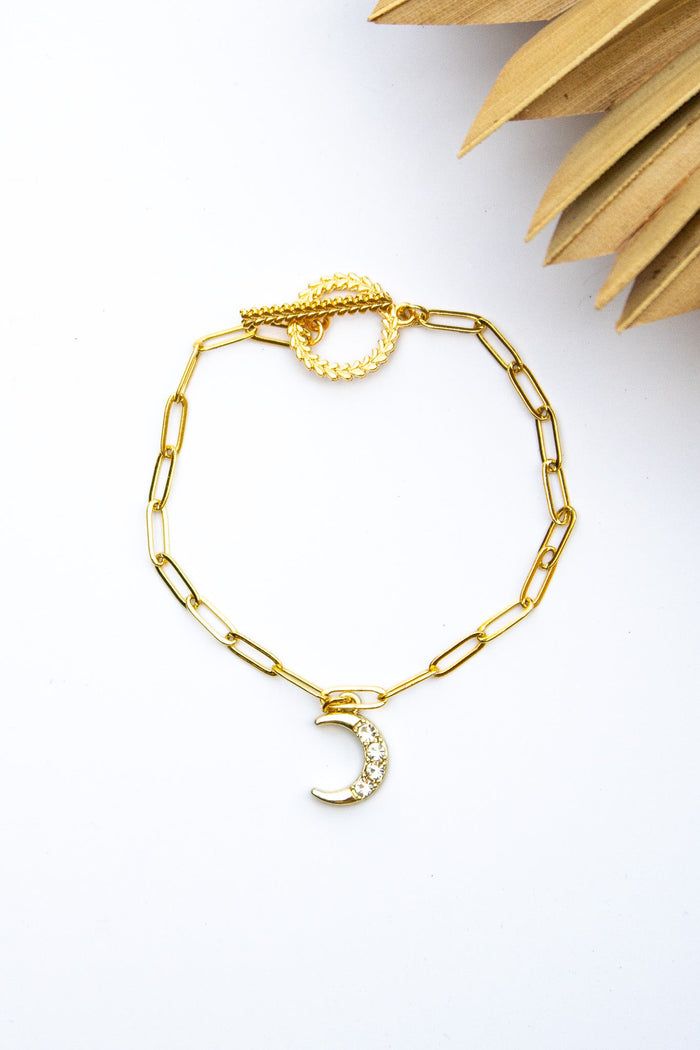 18K Link Half Moon Pendant Bracelet | Shop Bali Queen