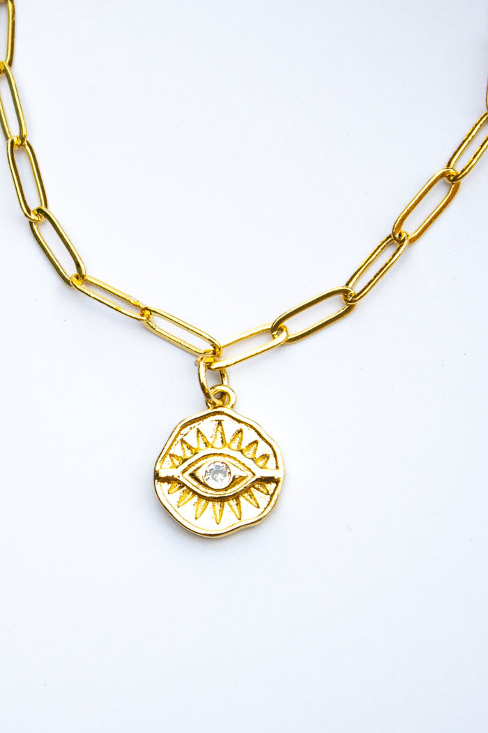 18K Link Evil Eye Coin Pendant Bracelet | Shop Bali Queen