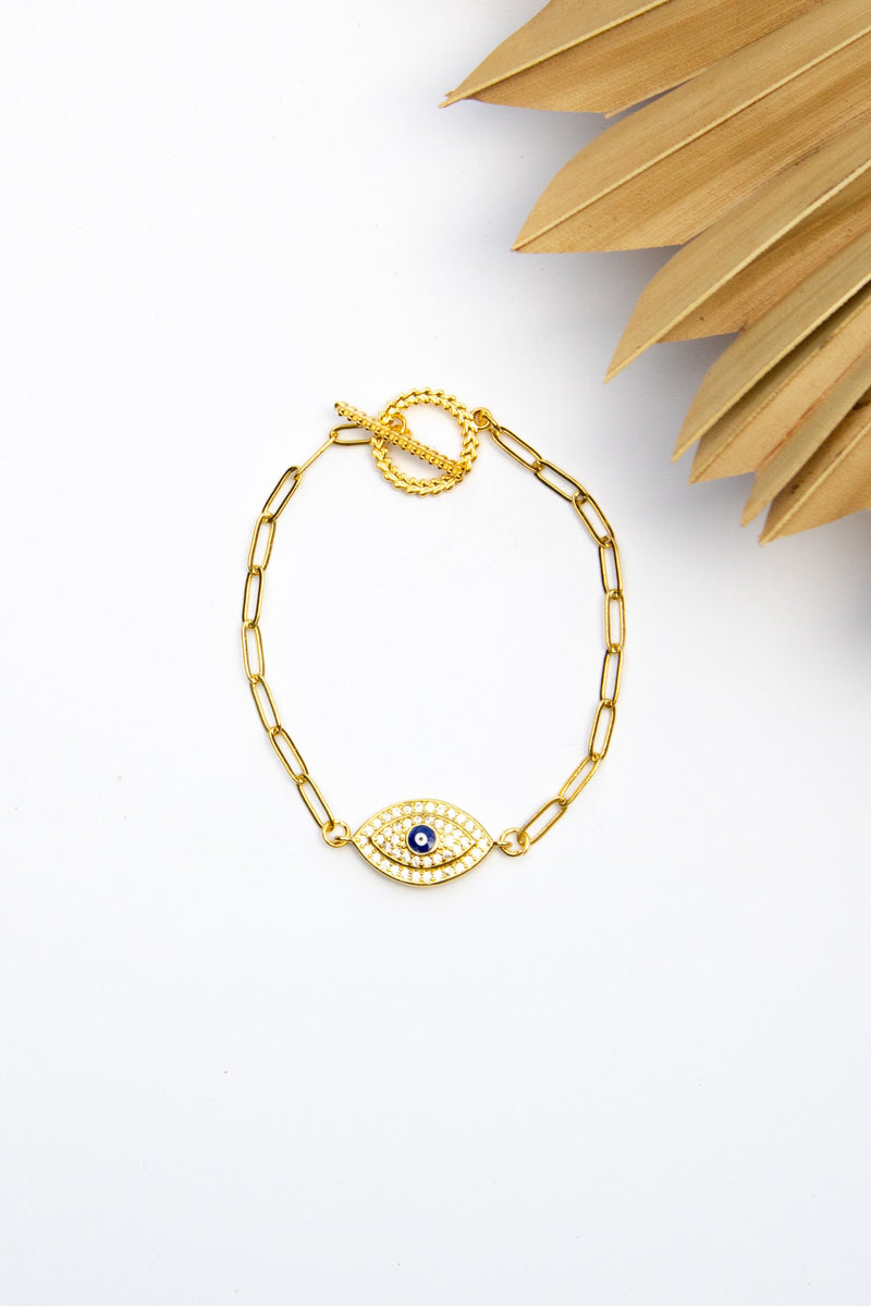 18K Link Bling'd Out Evil Eye Bracelet | Shop Bali Queen