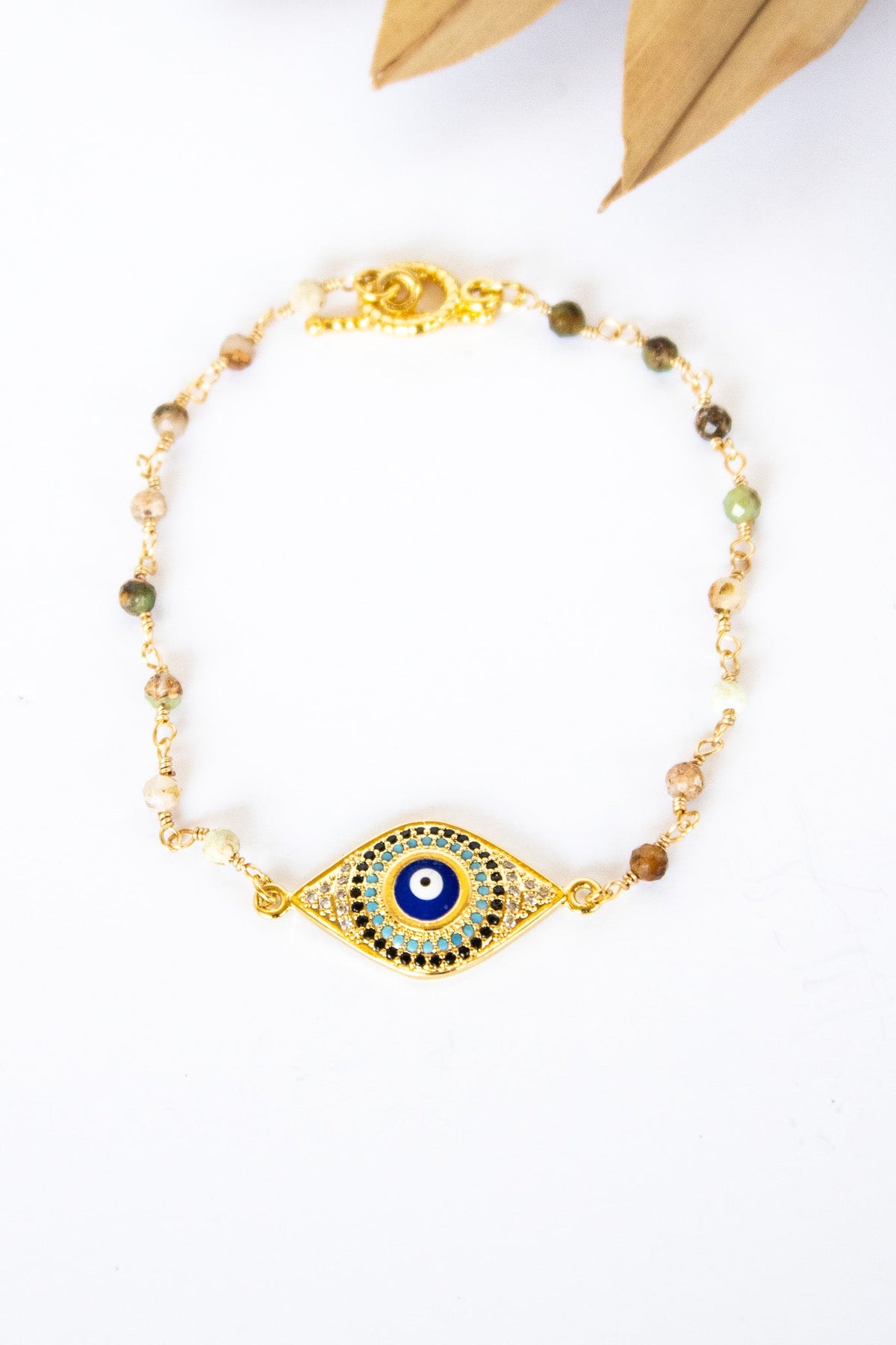 18K Toggle Evil Eye Unakite Bracelet | Shop Bali Queen