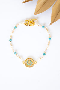 18K Toggle Floral Gemstone Pearl Bracelet | Shop Bali Queen