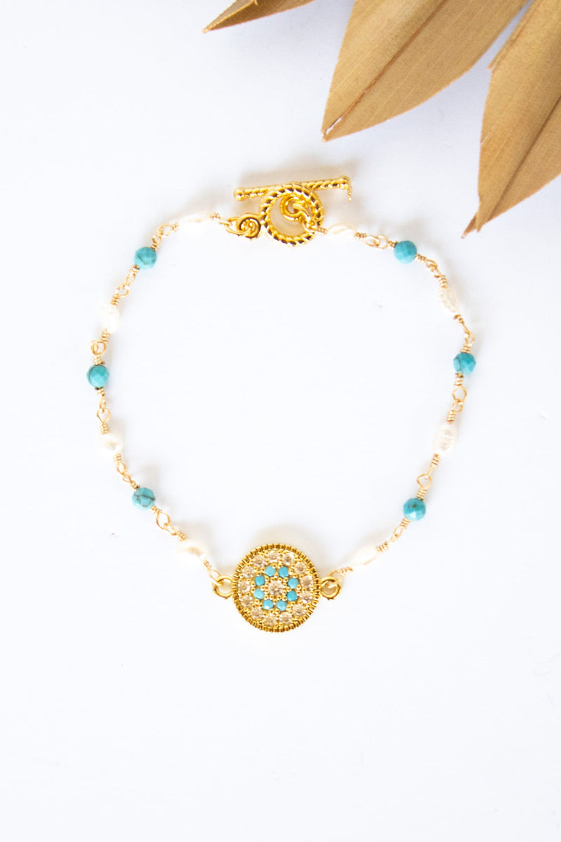 18K Toggle Floral Gemstone Pearl Bracelet | Shop Bali Queen