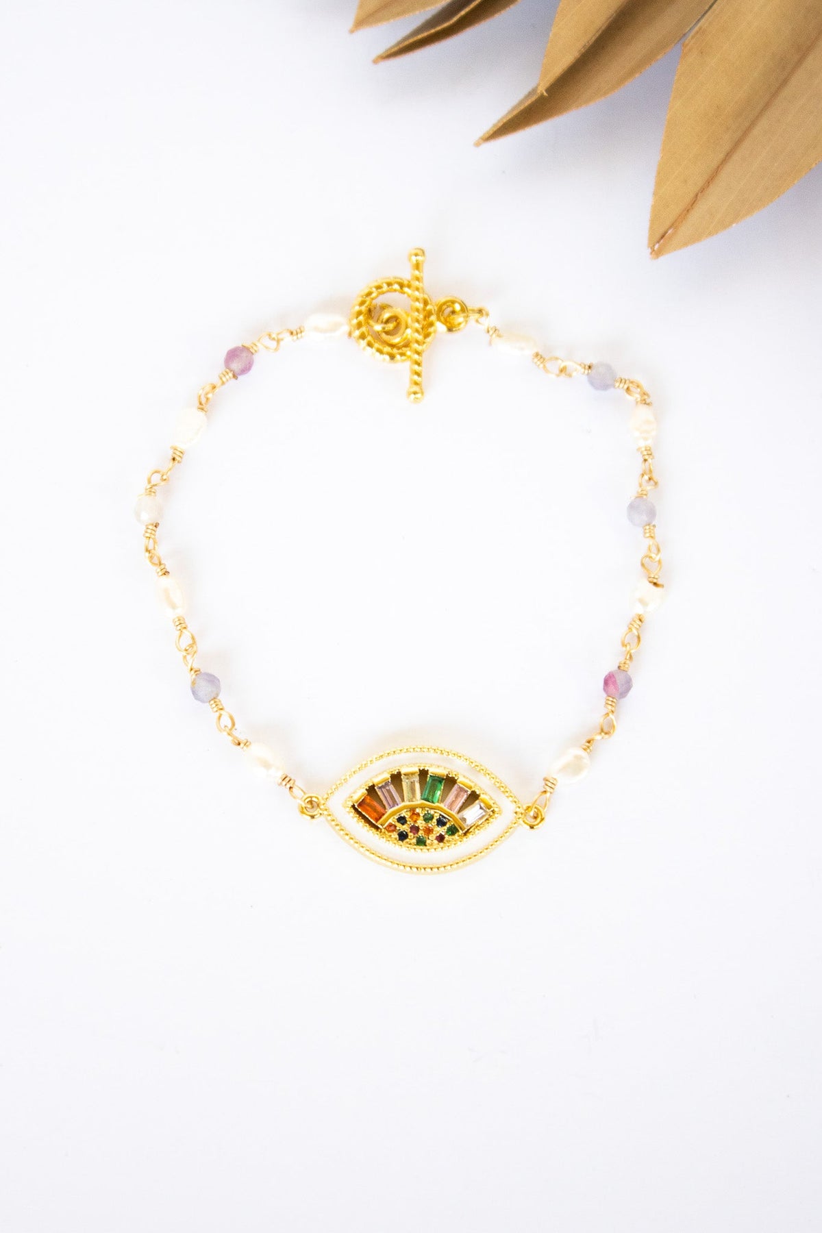 18K Toggle Rainbow Evil Eye Pearl Bracelet | Shop Bali Queen