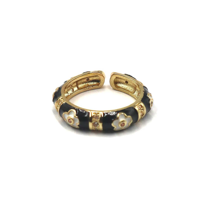 Black Enamel Bloom Ring | Shop Bali Queen