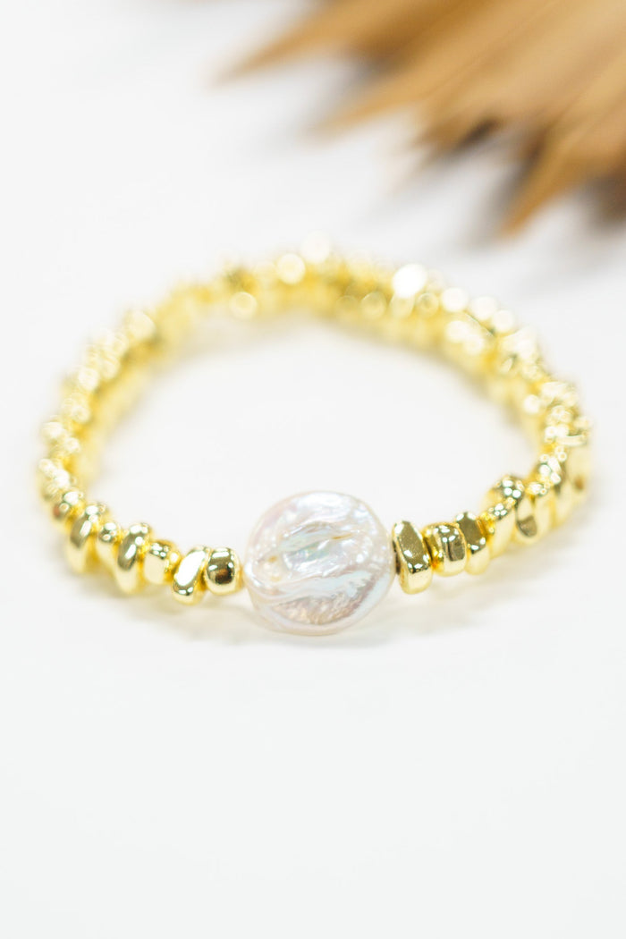 Golden Pebble Pearl Stretch Bracelet | Shop Bali Queen