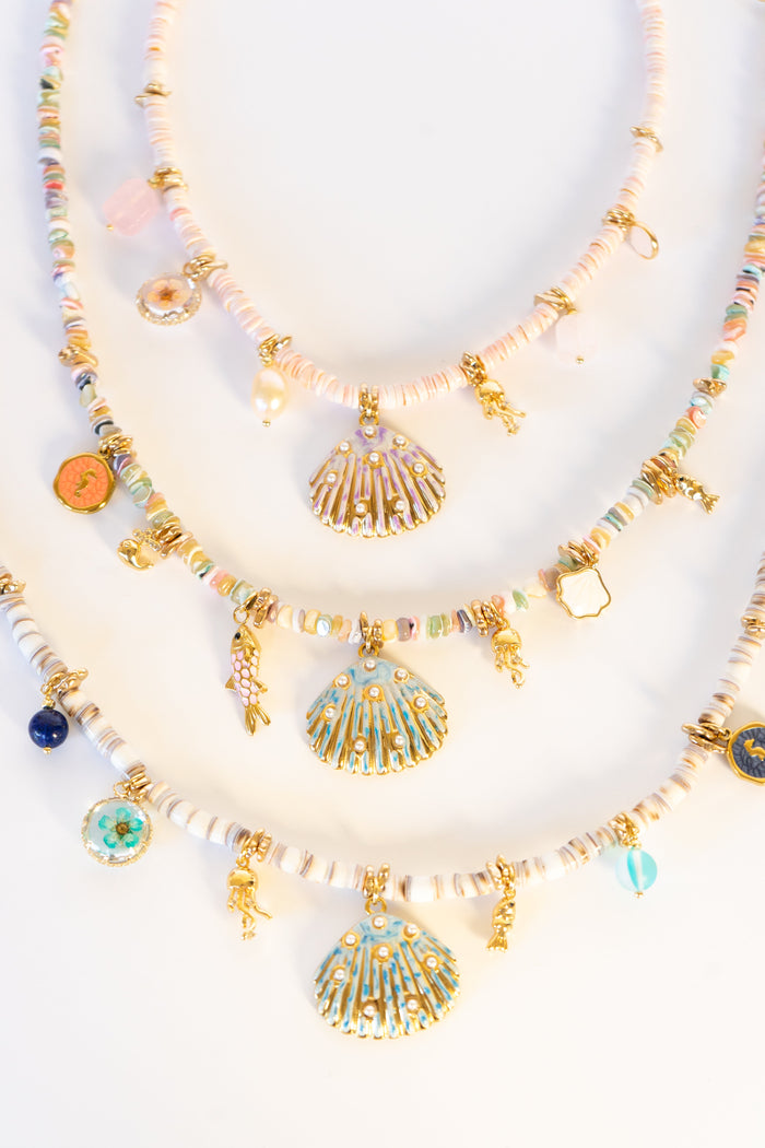 Heishi Bead Scallop Charm Necklace | Shop Bali Queen