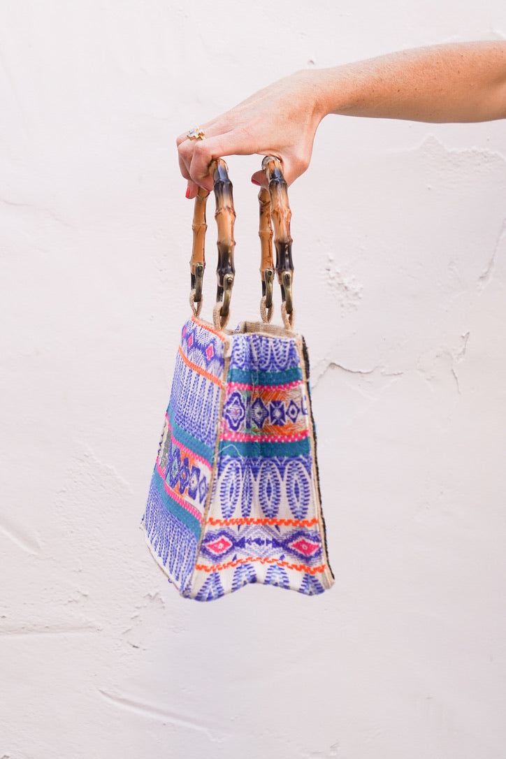Boho Burlap Evil Eye Purse