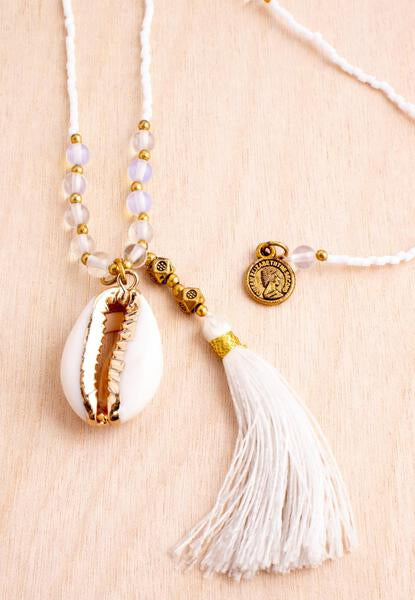 Gold Cowrie Tassel Necklace