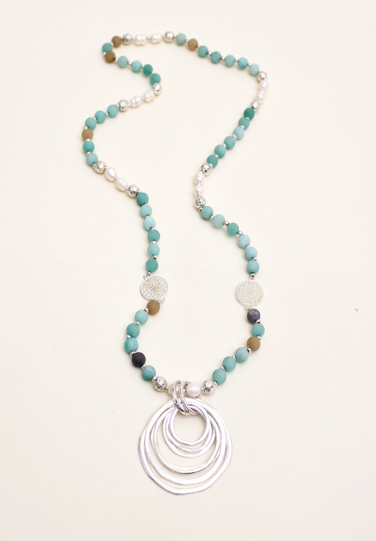 Amazonite Stone and Silver Ring Necklace