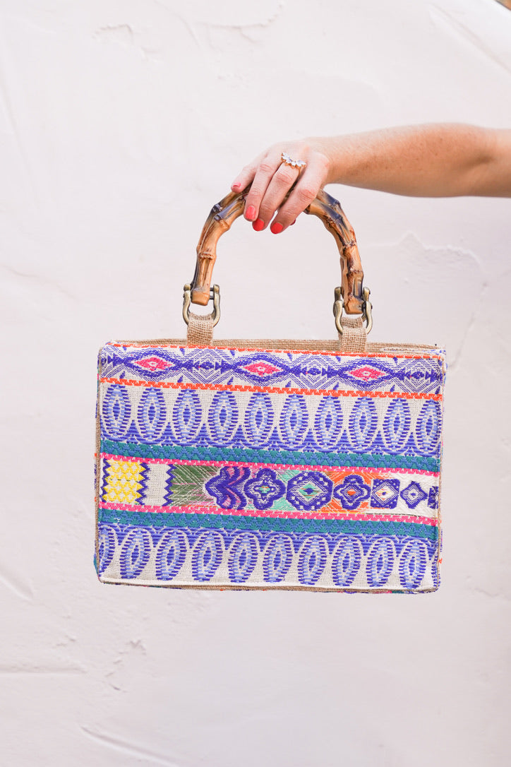 Boho Burlap Evil Eye Purse