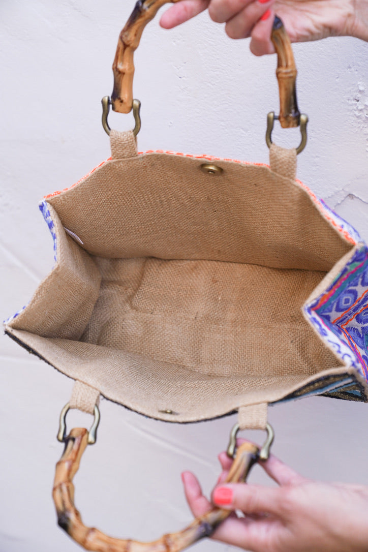 Boho Burlap Evil Eye Purse