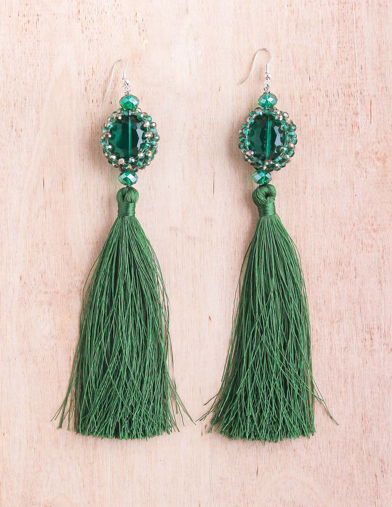 Thai tassel, shoulder duster earring, tassel earrings, night out earring, crystal beads, bali queen, coco rose