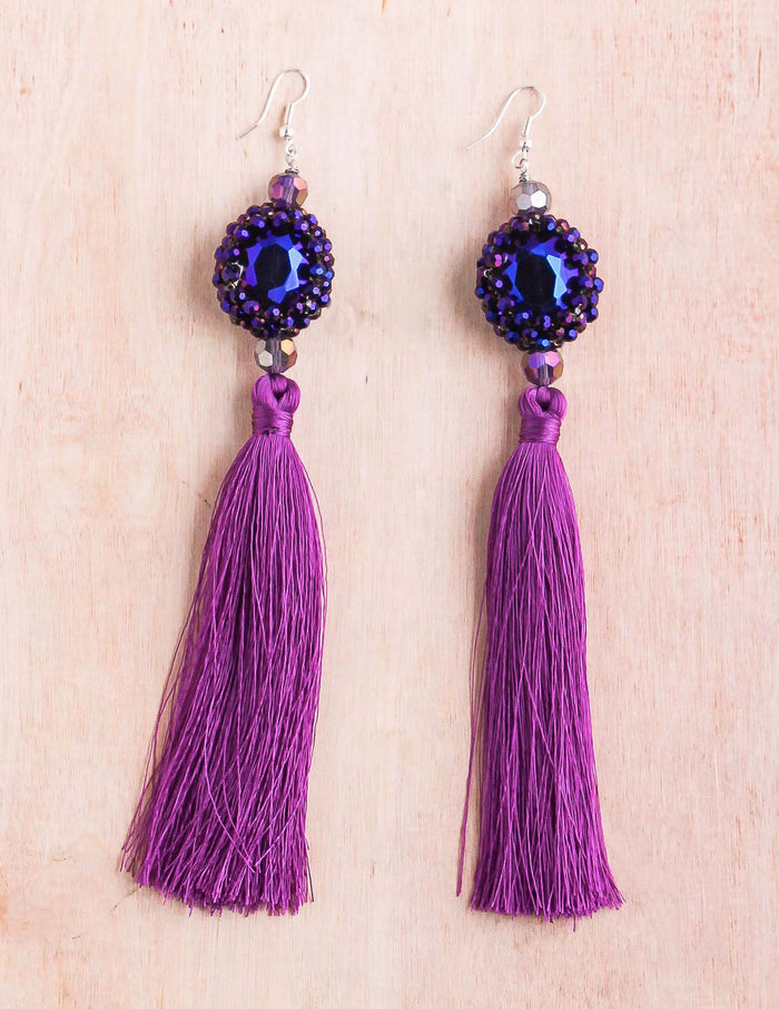 Thai tassel, shoulder duster earring, tassel earrings, night out earring, crystal beads, bali queen, coco rose