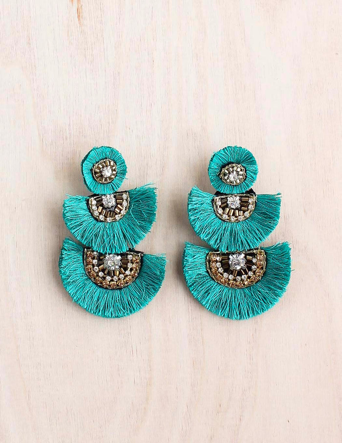 navajo earring, statement earring, beaded earring, fan earring, bali, bali queen, coco rose, raja